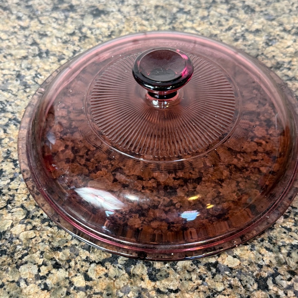 Visions PYREX Replacement Glass Lid Cranberry V 1.5C- 7" Ribbed Saucepan Lid Vtg